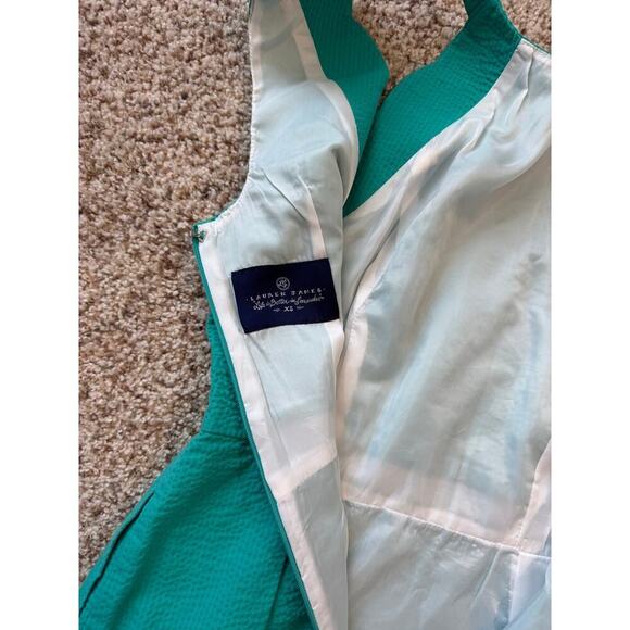 Lauren James Seersucker teal/Lagoon dress, size XS, scalloped hem, halter top - Picture 8 of 9
